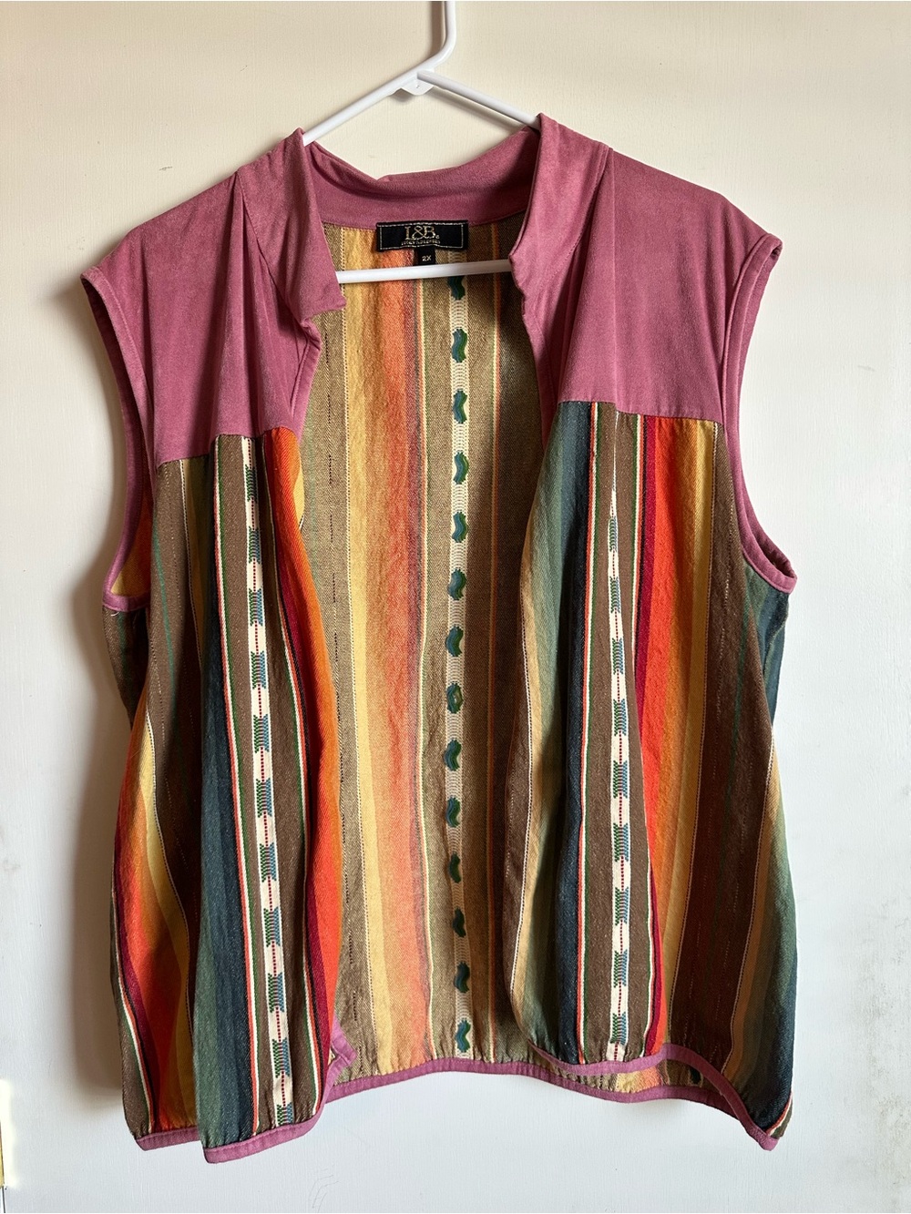 Lucky & Blessed Mauve Trim Multicolor Striped Sleeveless Tunic Vest